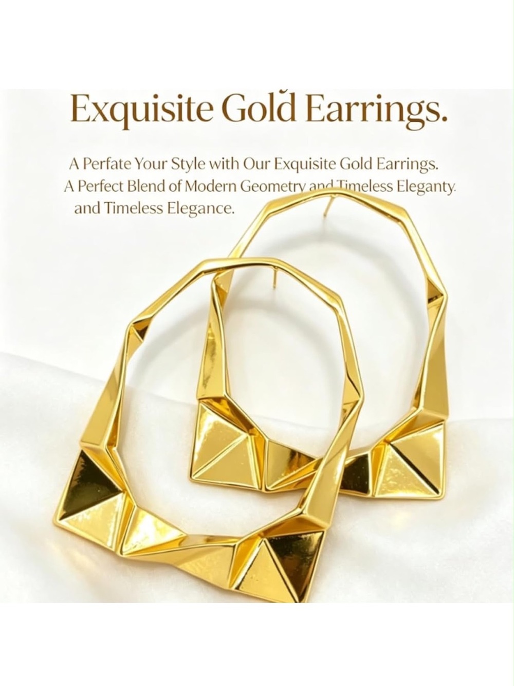 Anthropologie Faceted Gold Color Geometric Hoop Earrings - Picture 5 of 6